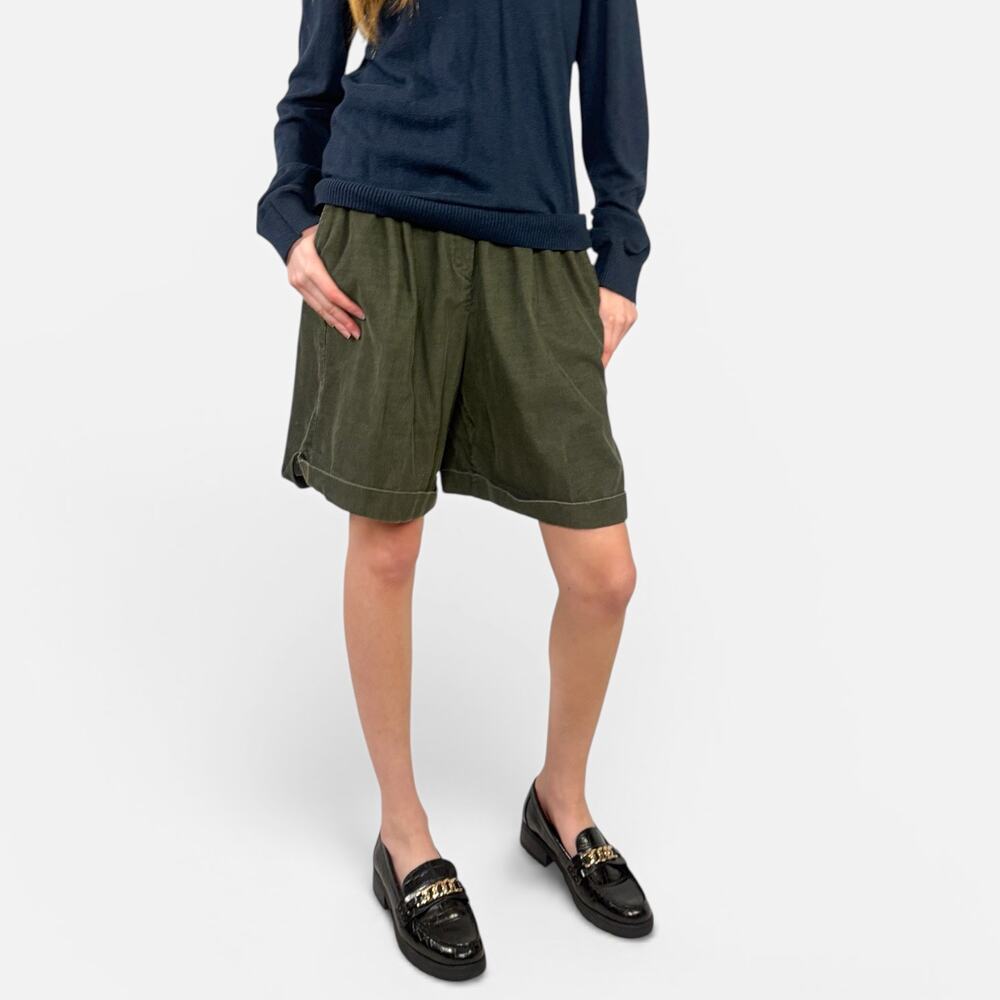Vintage Olive Green Corduroy Slouchy High Waist Bermuda Shorts Jorts Sz Small